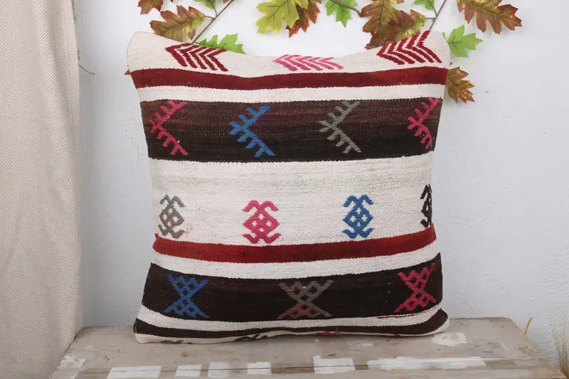 Pillow for Couch, Kilim Cushion Sham, Handmade Kilim Cushion, Cushion, Sofa Bolster Pillow, Cozy Throw Cushion Cover, 22x22 White Pillow Cover - 2