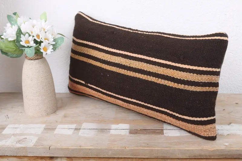 Vintage Kilim Pillow, Anatolian Pillow Cover, Bohemian Cushion Cushion Case, Pillow, Turkish Pillow, 8x16 Brown Pillow, Kilim Pillow Cover - 4