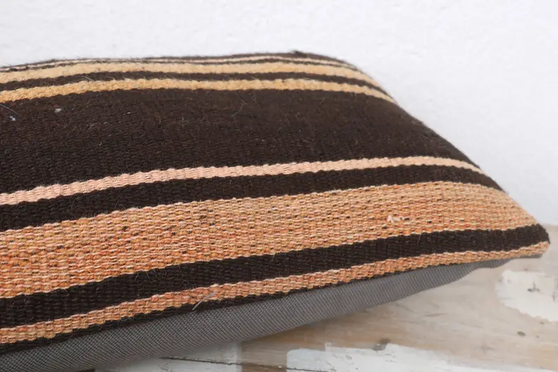 Vintage Kilim Pillow, Anatolian Pillow Cover, Bohemian Cushion Cushion Case, Pillow, Turkish Pillow, 8x16 Brown Pillow, Kilim Pillow Cover - 6