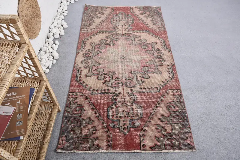 Rot-beige gestreifter Teppich, 3,1 x 5,7 Fuß, elegantes Dekor