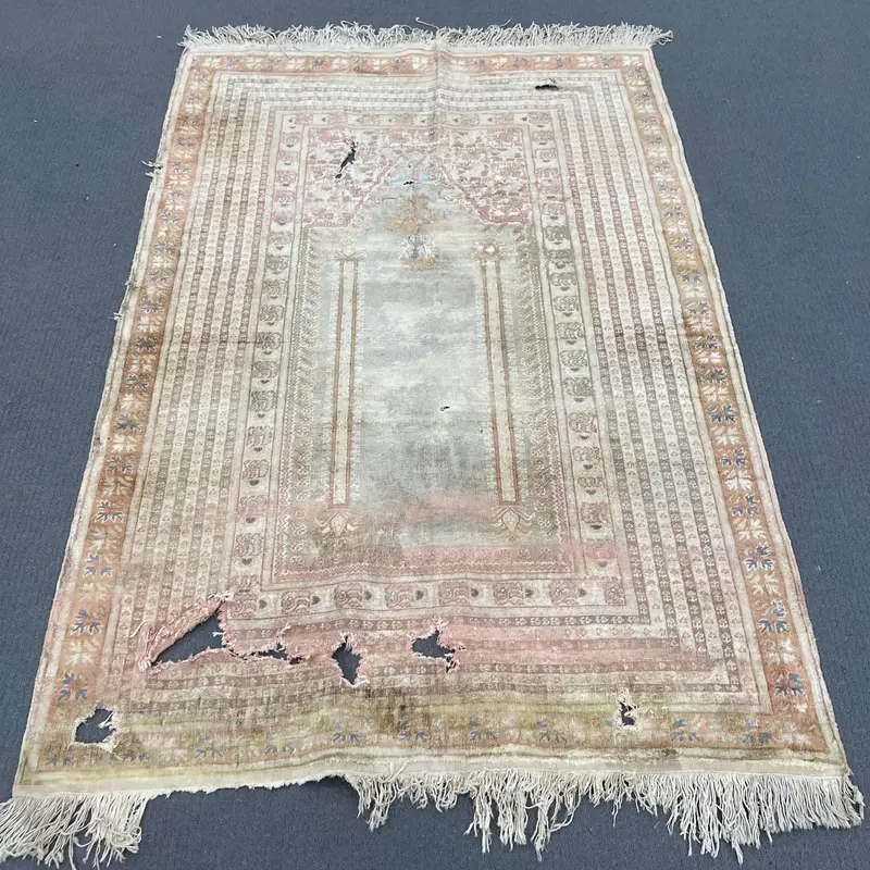 3.9x5.8 ft Accent Turkish Rug, Brown Check Vintage Rug - 1