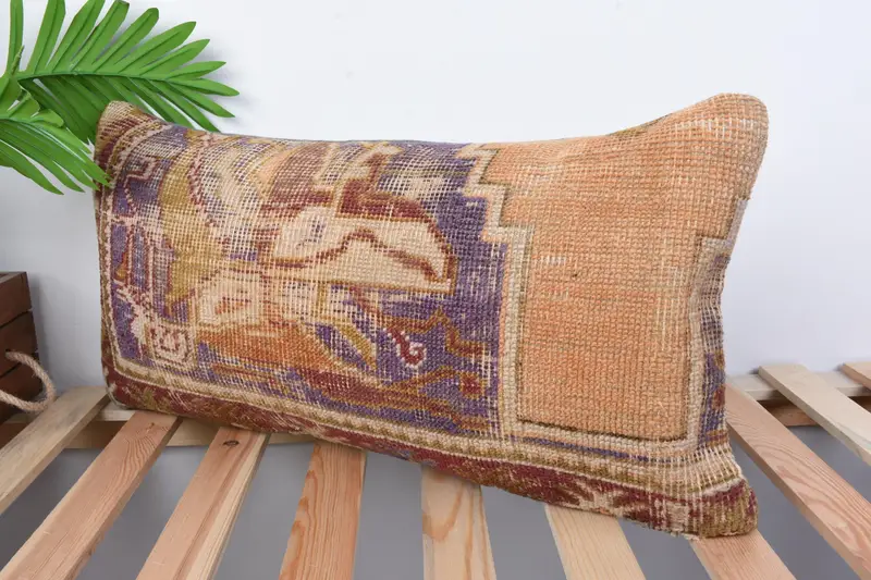 Ethnical Kilim Rug Pillow, Pillow Cover, Throw Kilim Pillow, 12x24 Orange Pillow Case, Customized Pillow Sham, Handmade Kilim Cushion - 4