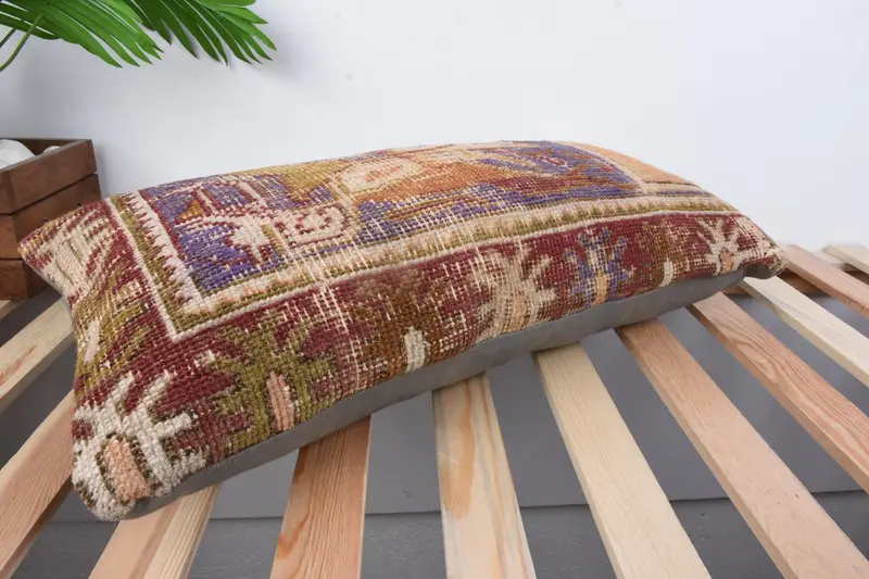 Ethnical Kilim Rug Pillow, Pillow Cover, Throw Kilim Pillow, 12x24 Orange Pillow Case, Customized Pillow Sham, Handmade Kilim Cushion - 6