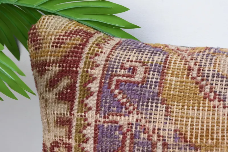 Ethnical Kilim Rug Pillow, Pillow Cover, Throw Kilim Pillow, 12x24 Orange Pillow Case, Customized Pillow Sham, Handmade Kilim Cushion - 2