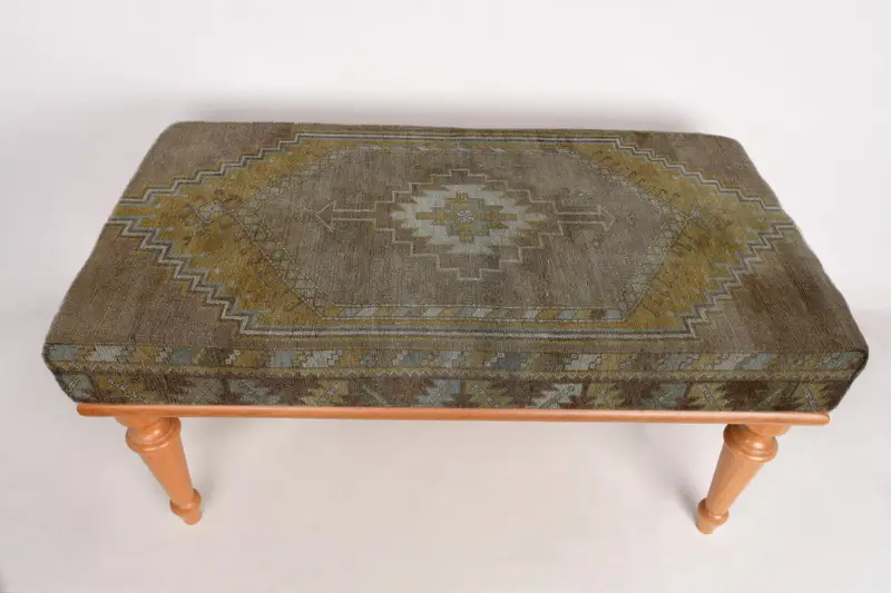 モジュール式グリーン&ブラックキリム風オットマンセット、ソファオットマン