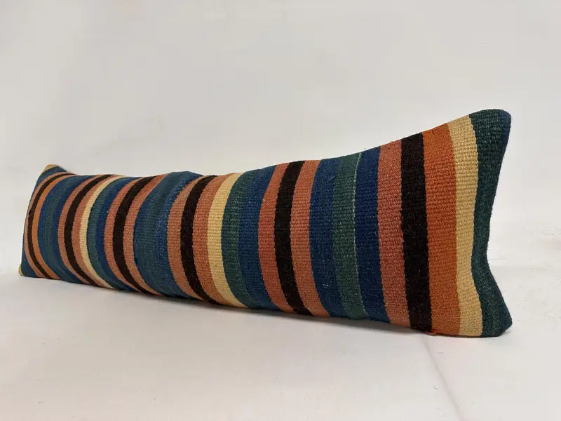 Pillow for Couch, 12x43 Blue Pillow Case, Vintage Kilim Pillow, Anatolian Cushion Cover, Muted Pillow Cover, Pillow for Sofa, Pillow Sham - 3