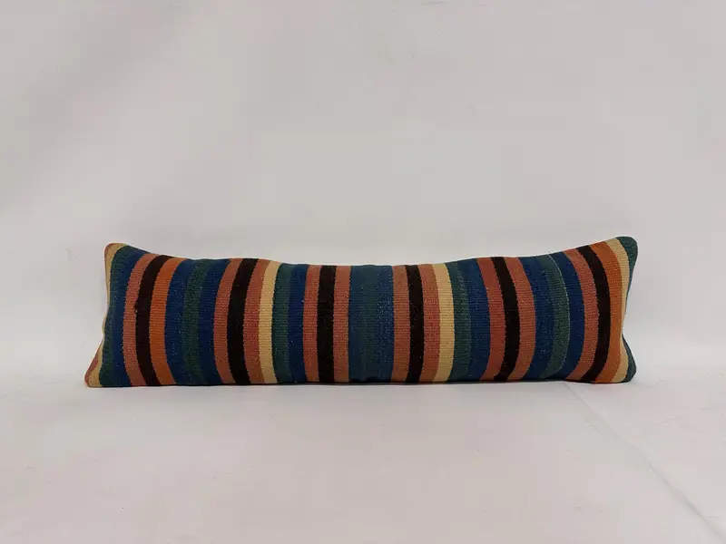 Pillow for Couch, 12x43 Blue Pillow Case, Vintage Kilim Pillow, Anatolian Cushion Cover, Muted Pillow Cover, Pillow for Sofa, Pillow Sham - 1