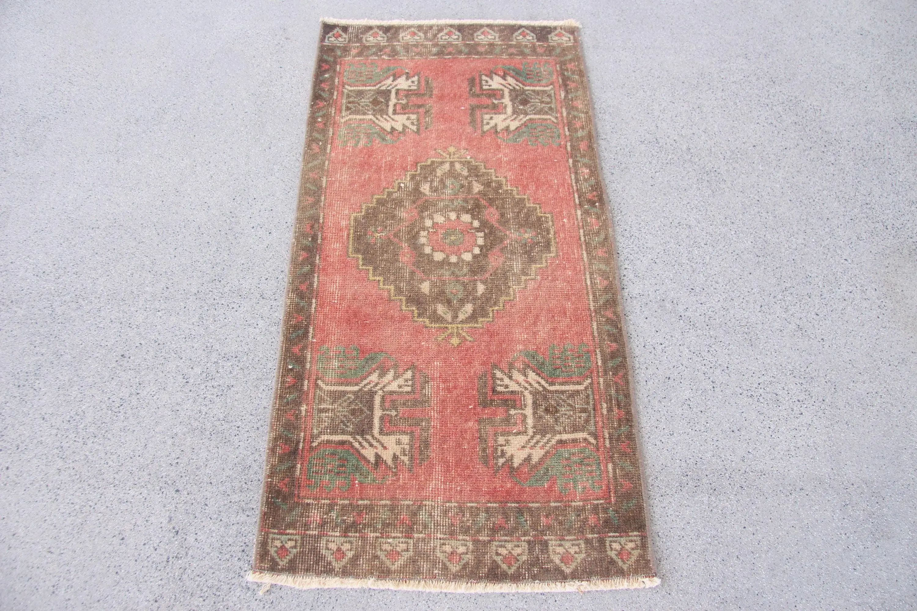 1.7x3.37 ft Rug, Vintage Turkish Rug, Red Camouflage Rug - 1