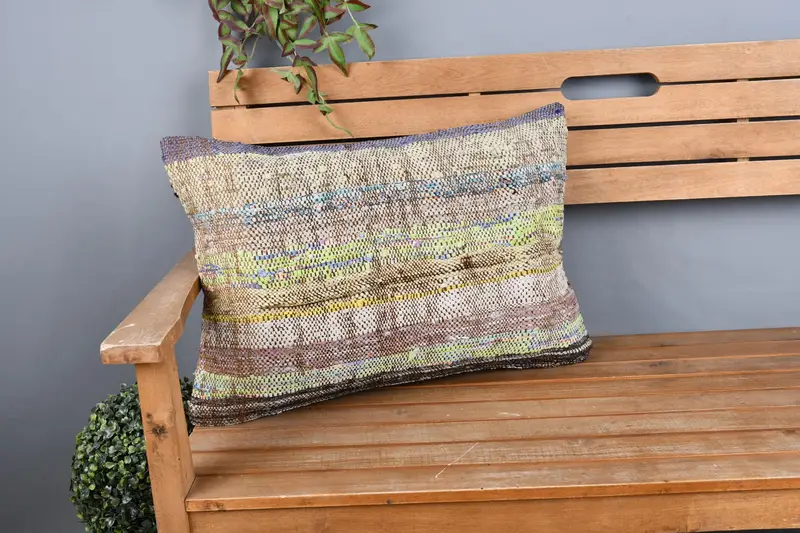 Kilim Pillow, Boho Pillow Sham Cover, Handmade Kilim Cushion, Pillow Sham, 16x24 Beige Pillow Case, Designer Throw Cushion Case - 1