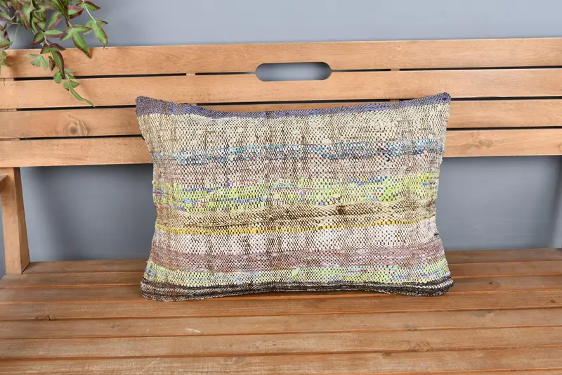 Kilim Pillow, Boho Pillow Sham Cover, Handmade Kilim Cushion, Pillow Sham, 16x24 Beige Pillow Case, Designer Throw Cushion Case - 6