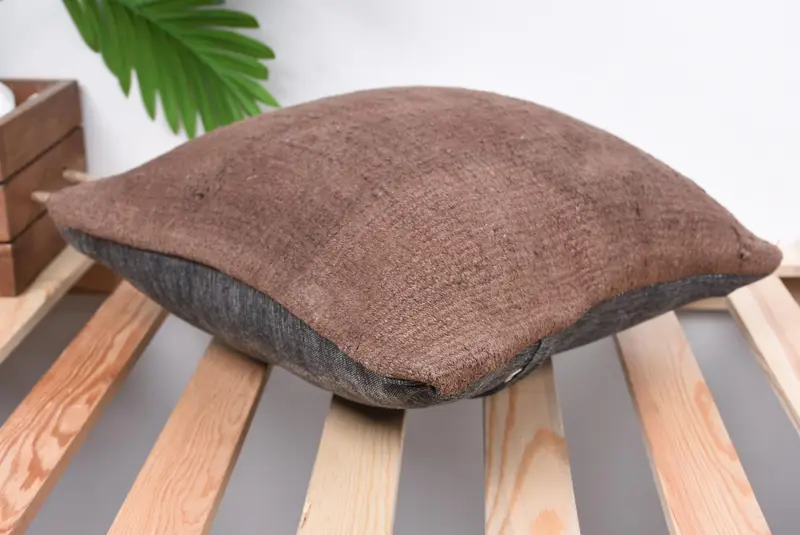 Pillow for Sofa, Handwoven Pillow, 14x14 Brown Pillow Case, Pillow for Couch, Cushion, Turkish Pillow, Crochet Pattern Pillow, Meditation Pillow - 6