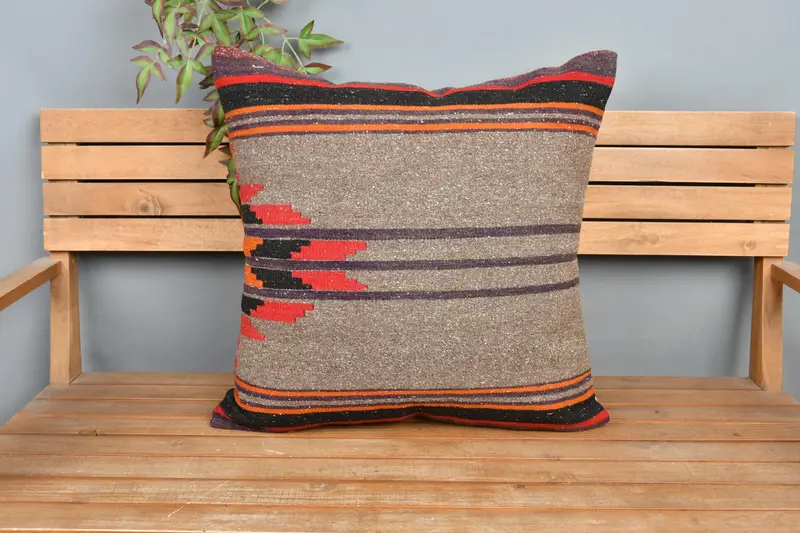 Cushion Cover, Vintage Kilim Throw Pillow, Indoor Cushion Case, 24x24 Red Pillow, Kilim Pillow, Anatolian Cushion Cover, Boho Pillow Sham Cover - 6