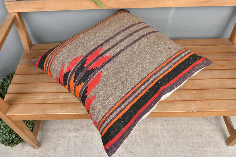 Cushion Cover, Vintage Kilim Throw Pillow, Indoor Cushion Case, 24x24 Red Pillow, Kilim Pillow, Anatolian Cushion Cover, Boho Pillow Sham Cover - 2