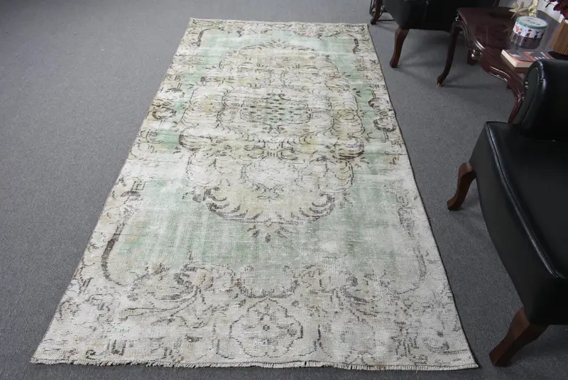 Oushak Teppich, 4,4x8,6 ft Vintage Teppich, Grüne Pflanzen & Bäume Teppichwolle - 1