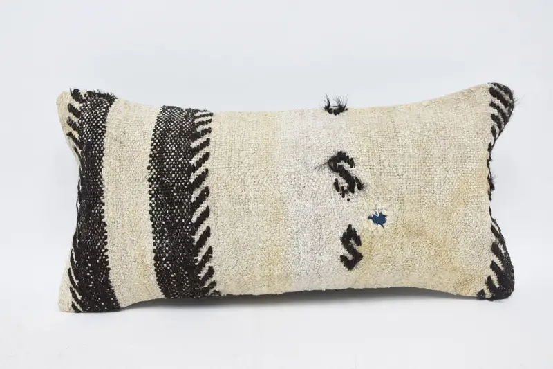 Funda de cojín a rayas, lana marroquí, 12.0 x 24.0 in, color beige Euro Sham - 1