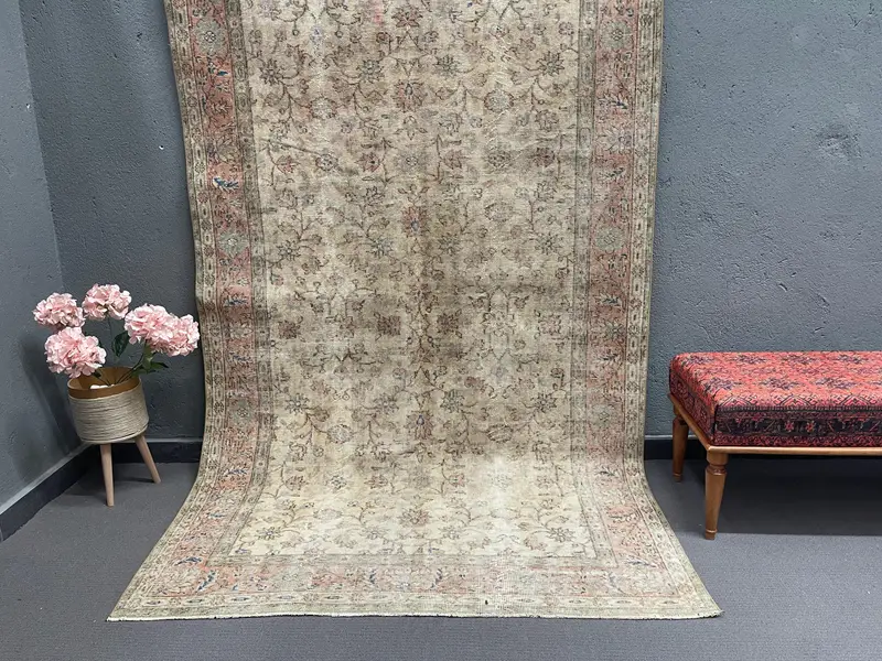Vintage Rug, 5.2x8.5 ft Large Rug, Brown Polka dot Wool Turkish Rug - 1