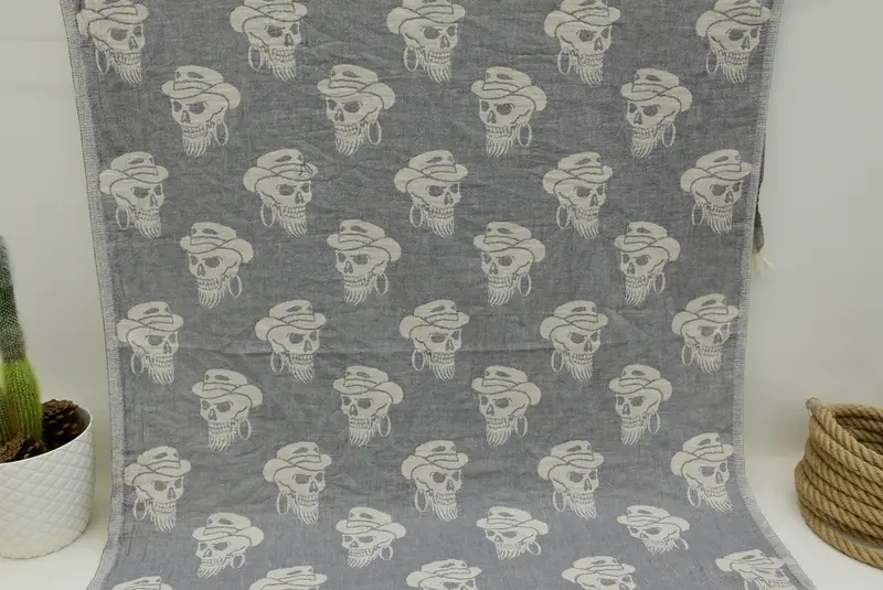 Turkish beach towel, Quick-Dry Beach Towel, 70x36 Cotton Skull Patterned Towel, Customized Turkish Towel, Organic Turkish towel, Customized Towels - 1