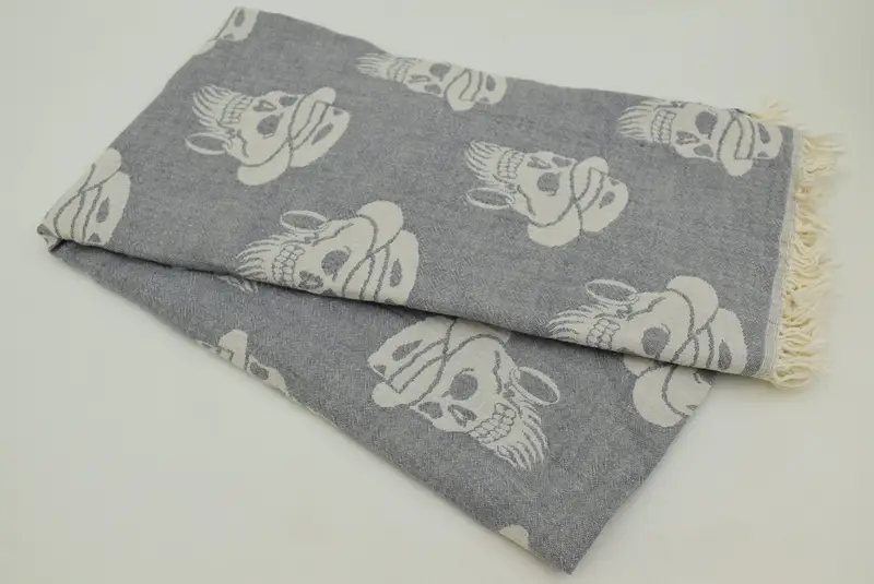 Turkish beach towel, Quick-Dry Beach Towel, 70x36 Cotton Skull Patterned Towel, Customized Turkish Towel, Organic Turkish towel, Customized Towels - 5