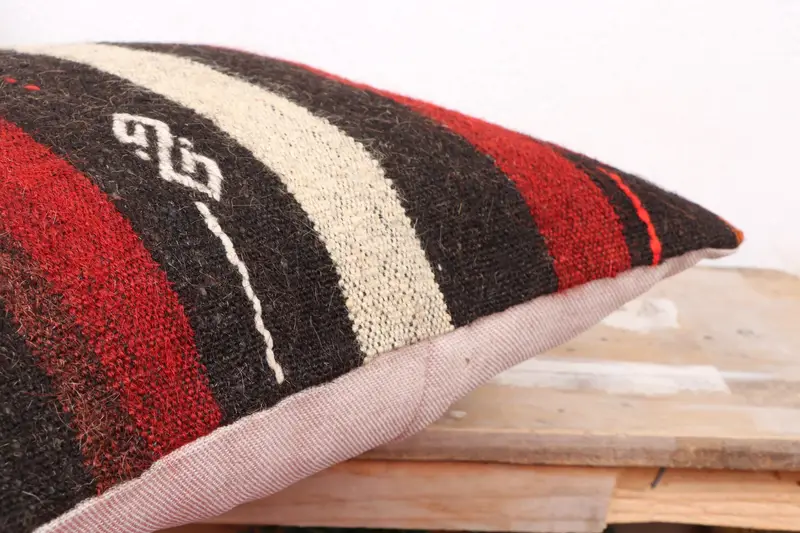 Kilim Cushion Sham, Antique Pillows, Ethnical Kilim Rug Pillow, Accent Throw Pillow, 18x18 Red Cushion Case, Seat Pillow Cover, Cushion Case - 6