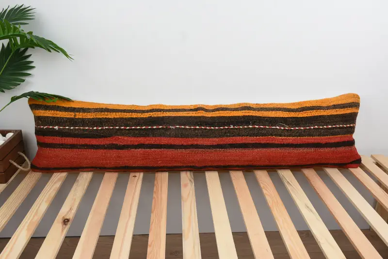 Throw Kilim Pillow, 12x48 Red Pillow Cover, Handmade Cushion Case, Vintage Pillow, Aesthetic Pillow Sham, Pillow Case, Antique Pillows - 1
