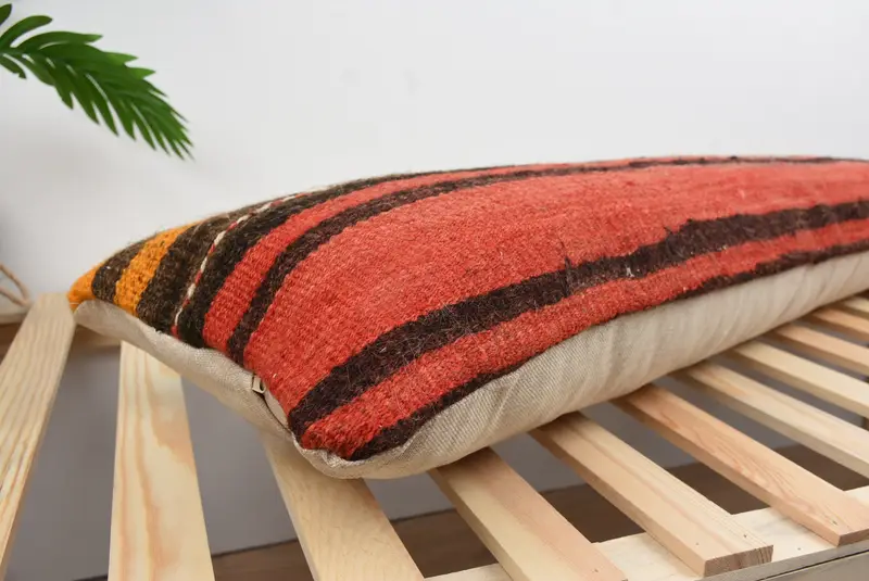 Throw Kilim Pillow, 12x48 Red Pillow Cover, Handmade Cushion Case, Vintage Pillow, Aesthetic Pillow Sham, Pillow Case, Antique Pillows - 6
