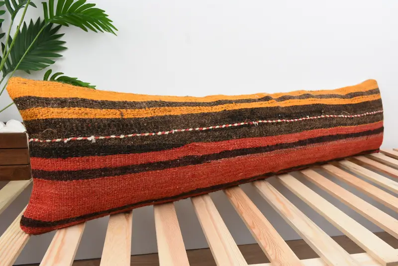 Throw Kilim Pillow, 12x48 Red Pillow Cover, Handmade Cushion Case, Vintage Pillow, Aesthetic Pillow Sham, Pillow Case, Antique Pillows - 4