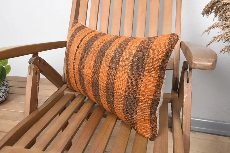 Authentic Pillow Sham, Meditation Pillow Cover, Turkish Kilim Pillow, Handmade Kilim Cushion, 12x20 Orange Pillow Case, Cushion, Throw Kilim Pillow - 3