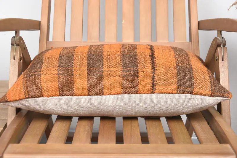 Authentic Pillow Sham, Meditation Pillow Cover, Turkish Kilim Pillow, Handmade Kilim Cushion, 12x20 Orange Pillow Case, Cushion, Throw Kilim Pillow - 5