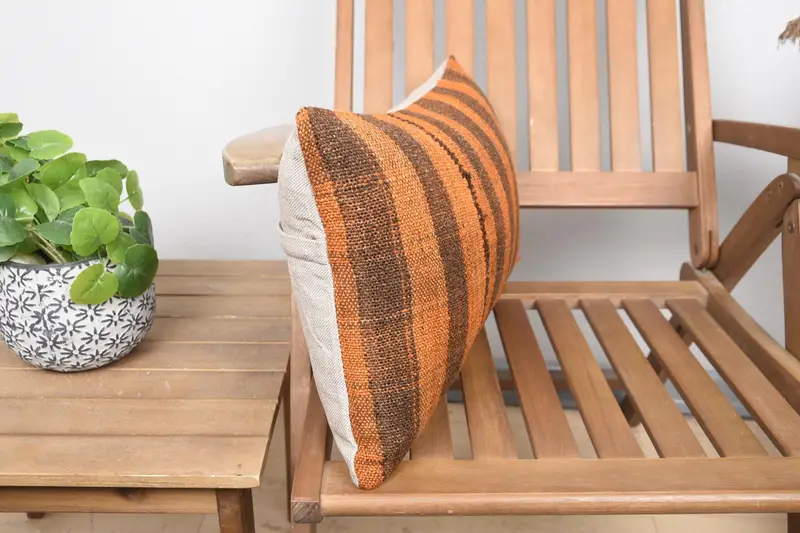 Authentic Pillow Sham, Meditation Pillow Cover, Turkish Kilim Pillow, Handmade Kilim Cushion, 12x20 Orange Pillow Case, Cushion, Throw Kilim Pillow - 2
