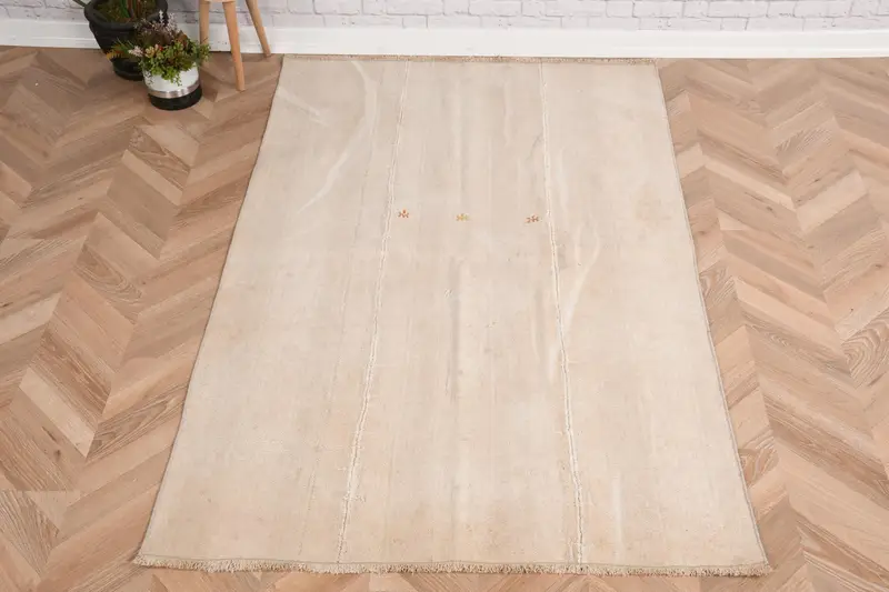 3.6x5.5 ft Halı, Türk Vintage Halısı, Bej Kilim Yün Halı - 1