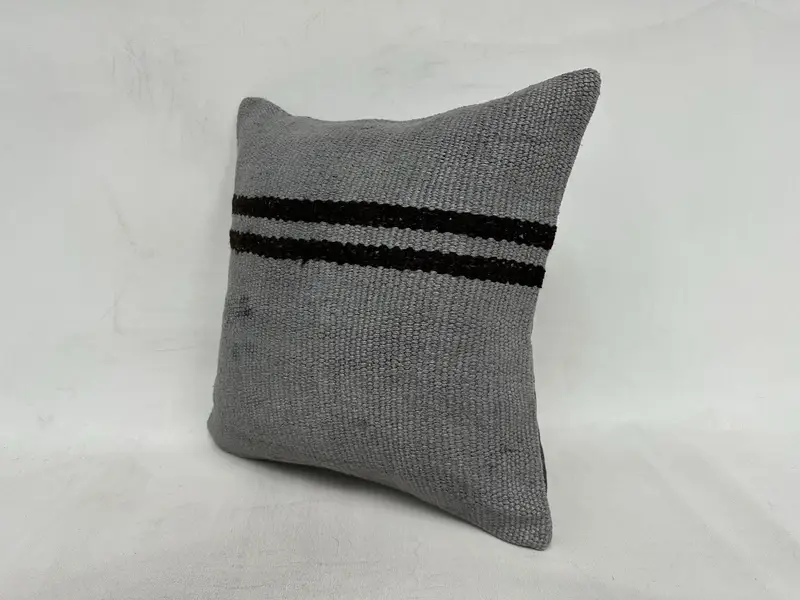 Antique Pillows, Accent Throw Pillow Sham, Pillow, Tribal Pillow Case, Turkish Kilim Pillow, Ethnical Kilim Rug Pillow, 16x16 Gray Cushion - 4