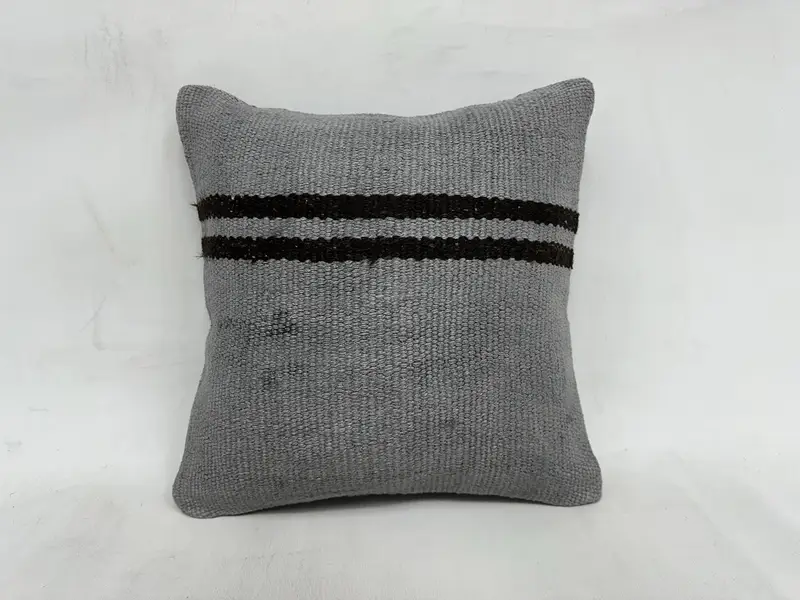 Antique Pillows, Accent Throw Pillow Sham, Pillow, Tribal Pillow Case, Turkish Kilim Pillow, Ethnical Kilim Rug Pillow, 16x16 Gray Cushion - 1