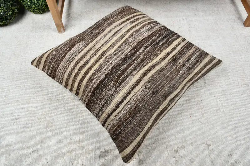 Throw Kilim Pillow, Pillow Cover, Vintage Pillow, Turkish Pillow, Patio Cushion Case, Hippie Throw Pillow Case, 28x28 Beige Cushion Case - 8