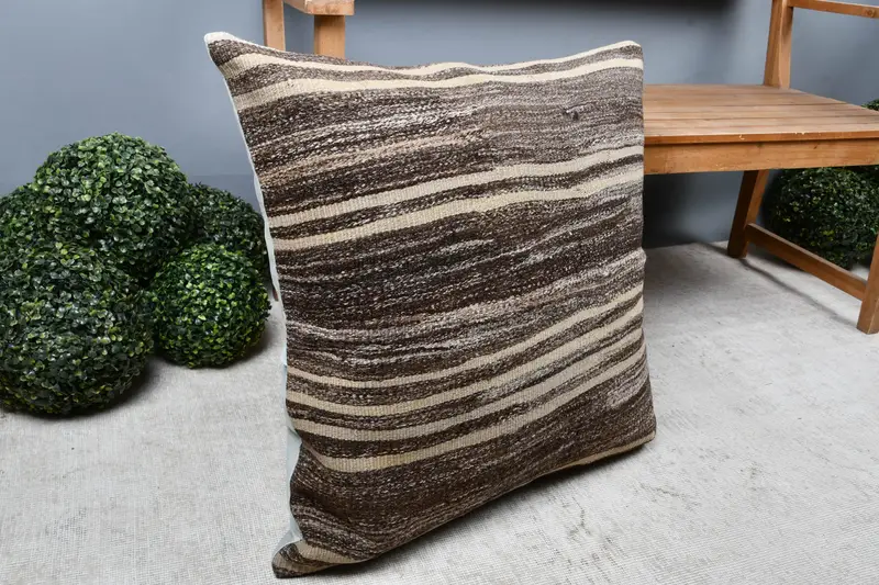 Throw Kilim Pillow, Pillow Cover, Vintage Pillow, Turkish Pillow, Patio Cushion Case, Hippie Throw Pillow Case, 28x28 Beige Cushion Case - 7