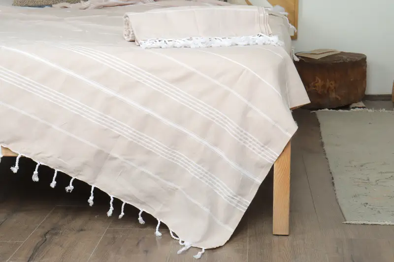 Best Friend Gift, Organic Throw, Decorative Blanket, Decorative Bedspread, Custom Wedding Gifts, Bachelorette Gifts, 88x60 Cotton Striped Towel - 1