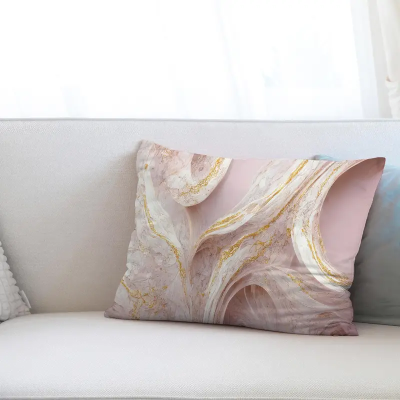 Pink Marble & Gold Accent Printed Pillow - Chic Home Decor