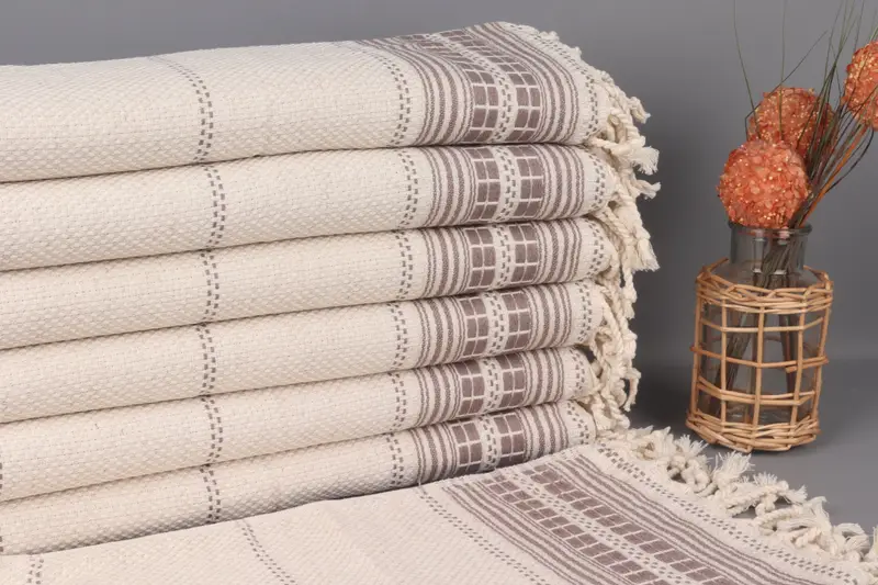 Cotton Woven Tea Towel Monogrammed Brown Linen Towel, 20x40 Inches