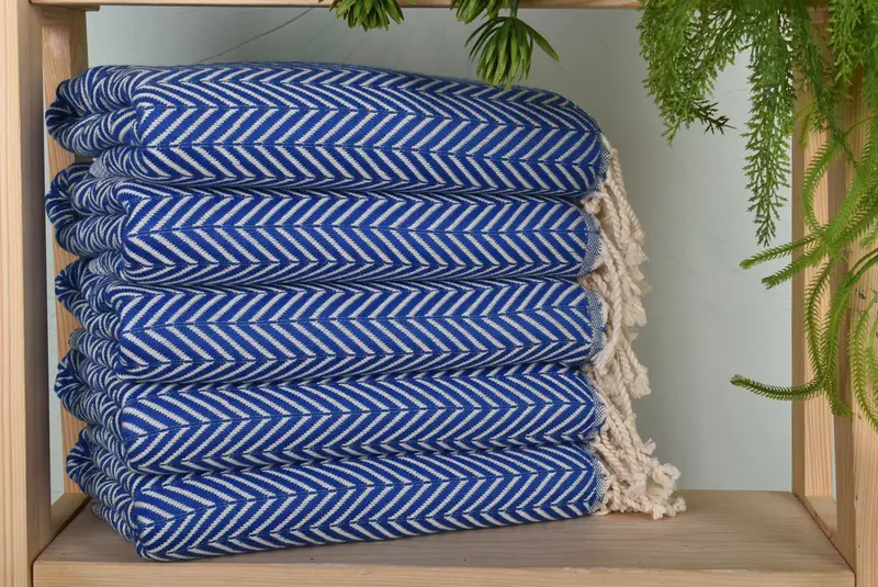 Memorial Gift Sax Blue Cotton Towel, 40x71 Inches, Handmade Beach Towel