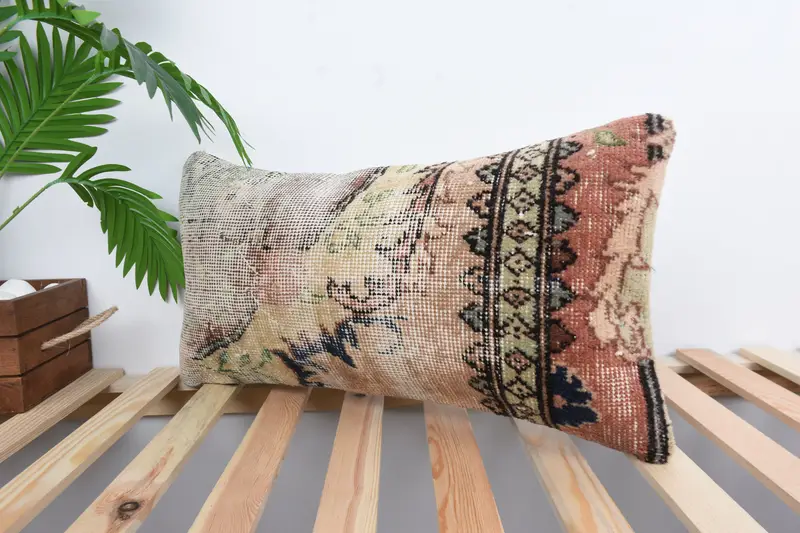 Pillow Case, 12x24 Beige Cushion Cover, Ethnical Kilim Rug Pillow, Boho Pillow Sham Cover, Bolster Throw Pillow Case, Throw Kilim Pillow - 5
