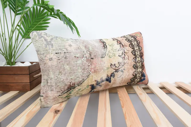 Pillow Case, 12x24 Beige Cushion Cover, Ethnical Kilim Rug Pillow, Boho Pillow Sham Cover, Bolster Throw Pillow Case, Throw Kilim Pillow - 4