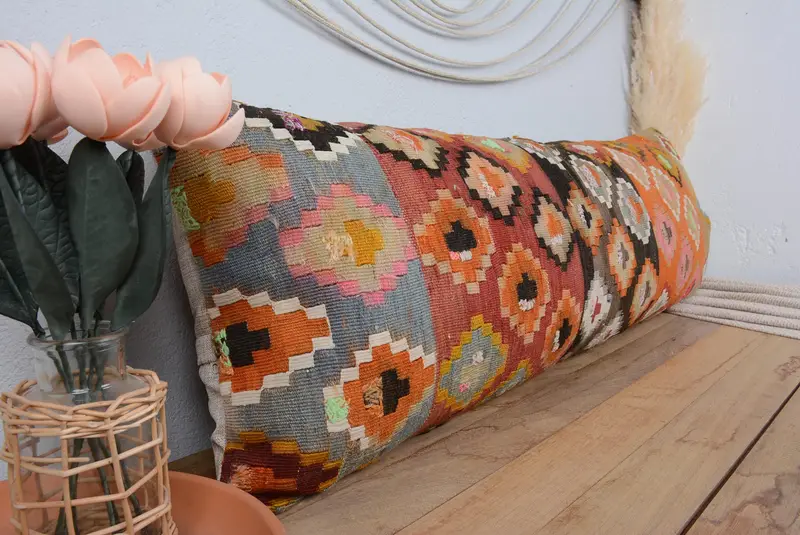Kilim Pillow Cover, Couch Pillow, 16x48 Orange Pillow Sham, Cushion Case, Throw Kilim Pillow, Indoor Cushion Case, Vintage Kilim Pillow - 1