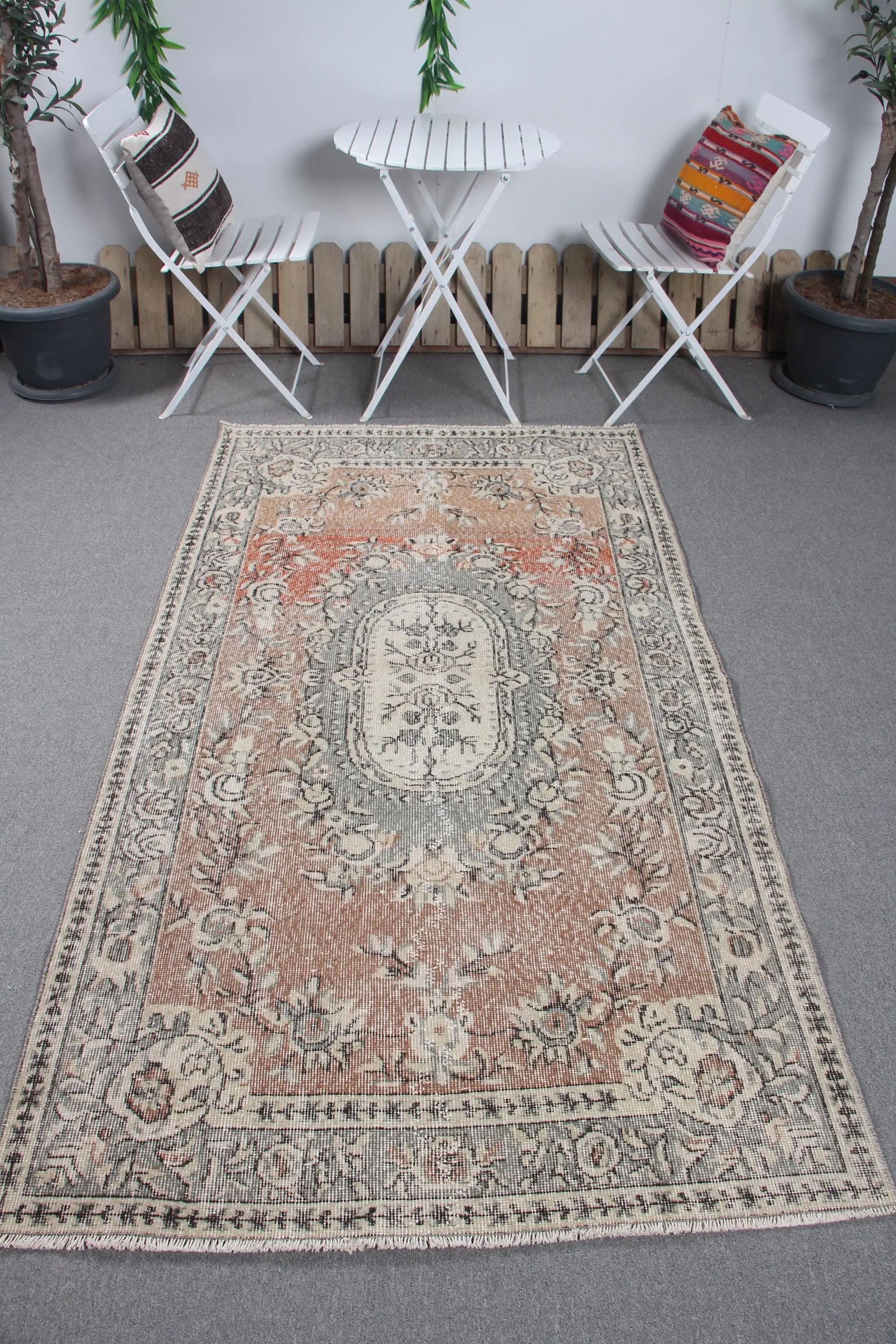 Turkish Area Rug 3.9x7.2 ft, Brown Gray Solid Rug Wool - 1