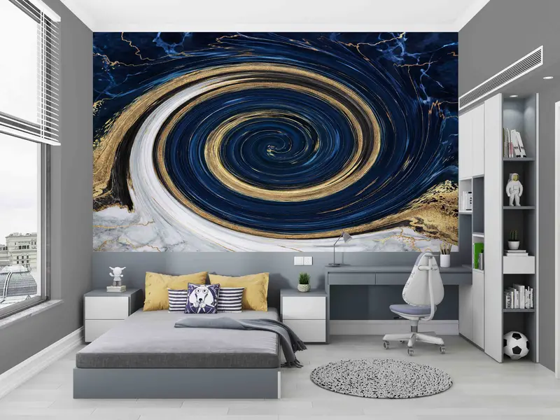 Marble Mural, Abstract Wall Art, Blue Marble Wall Paper, Paper Anniversary, Shimmery Wall Print, Custom Wall Paper, Gift For The Home, - 7