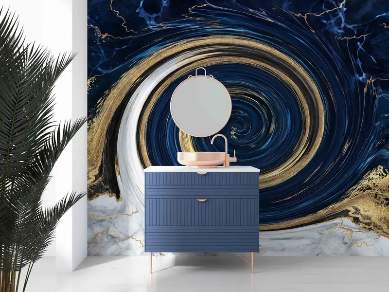Marble Mural, Abstract Wall Art, Blue Marble Wall Paper, Paper Anniversary, Shimmery Wall Print, Custom Wall Paper, Gift For The Home, - 6