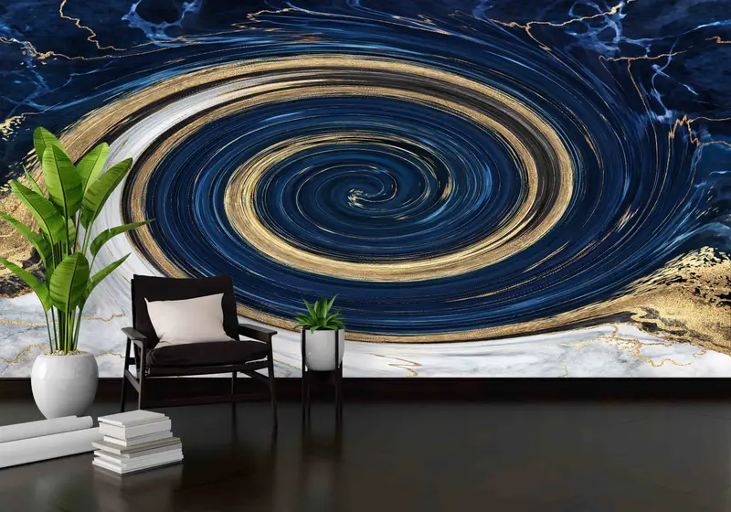 Marble Mural, Abstract Wall Art, Blue Marble Wall Paper, Paper Anniversary, Shimmery Wall Print, Custom Wall Paper, Gift For The Home, - 3