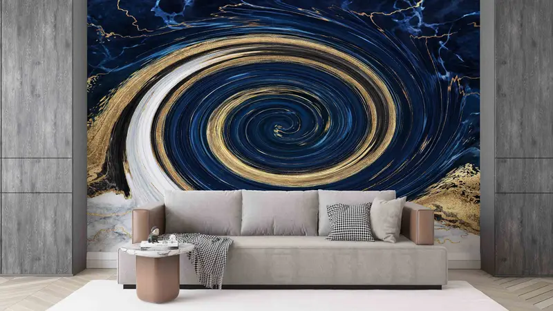 Marble Mural, Abstract Wall Art, Blue Marble Wall Paper, Paper Anniversary, Shimmery Wall Print, Custom Wall Paper, Gift For The Home, - 4