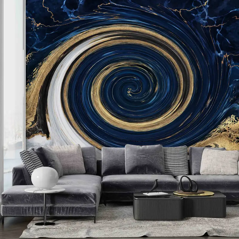 Marble Mural, Abstract Wall Art, Blue Marble Wall Paper, Paper Anniversary, Shimmery Wall Print, Custom Wall Paper, Gift For The Home, - 1