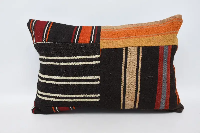 Vintage Kilim Pillow, 16x24 Brown Pillow Cover, Wool Kilim Pillow Pillow Case, Ethnical Kilim Rug Pillow, Cushion Case, Boho Pillow Sham Cover - 1