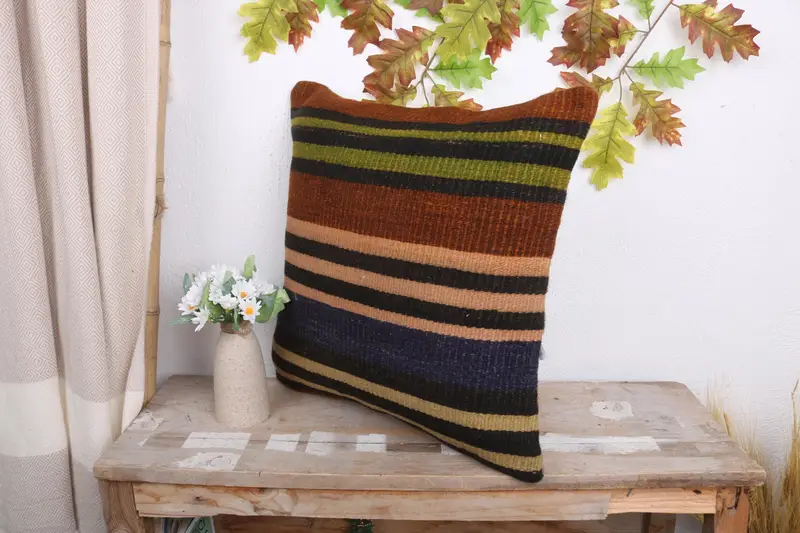 Cushion Case, Antique Pillows, Ottoman Pillow Case, Ethnical Kilim Rug Pillow, Boho Chic Cushion, 18x18 Beige Pillow Sham, Boho Pillow Sham Cover - 4