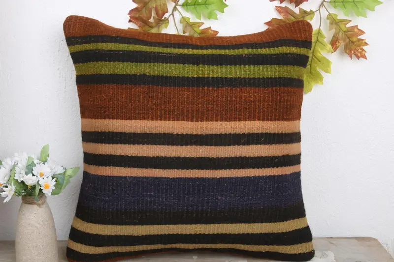 Cushion Case, Antique Pillows, Ottoman Pillow Case, Ethnical Kilim Rug Pillow, Boho Chic Cushion, 18x18 Beige Pillow Sham, Boho Pillow Sham Cover - 2